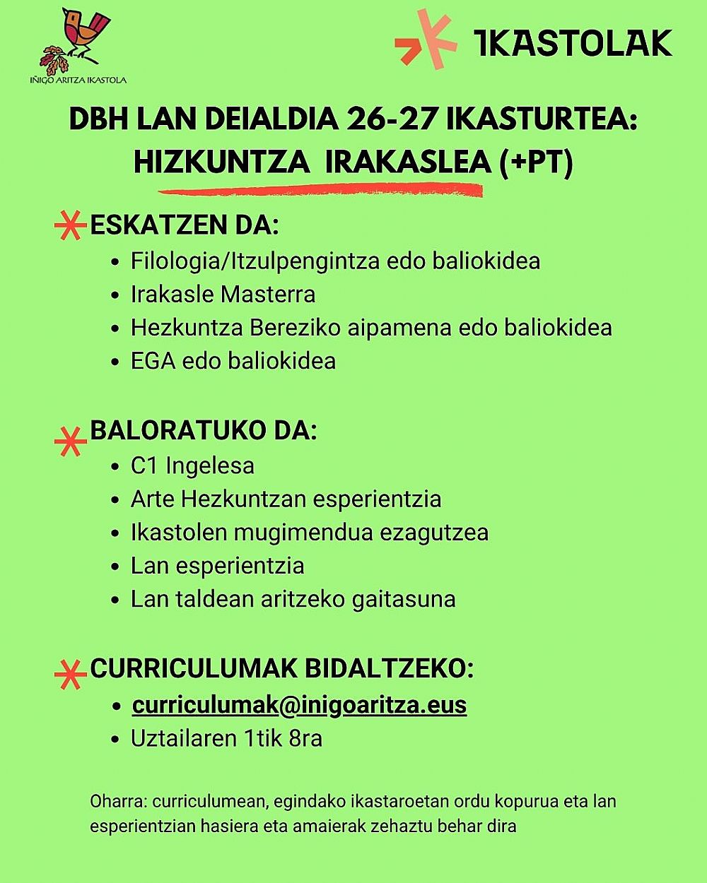 DBH HIZKUNTZA IRAKASLEA