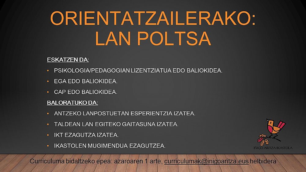 ORIENTATZAILE LANPOSTURAKO LAN POLTSA